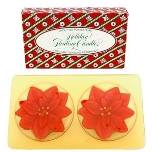 Avon Poinsettia Floating Candles Set of 2 Holiday Fragranced NIB